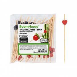 Шпажки-пики для канапе бамбуковые форма "Сердце" цвет микс 12 см, 100 шт, BOOMHOUSE, 701972