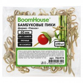 Шпажки-пики для канапе бамбуковые форма "Узелок" 6 см, 100 шт, BOOMHOUSE, 701973