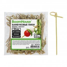 Шпажки-пики для канапе бамбуковые форма "Узелок" 9 см, 100 шт, BOOMHOUSE, 701974