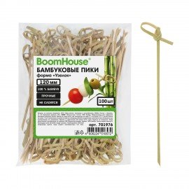 Шпажки-пики для канапе бамбуковые форма "Узелок" 12 см, 100 шт, BOOMHOUSE, 701976