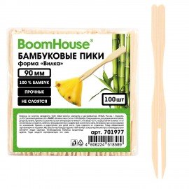 Шпажки-пики для канапе бамбуковые ВИЛКА 9 см, 100 шт, BOOMHOUSE, 701977