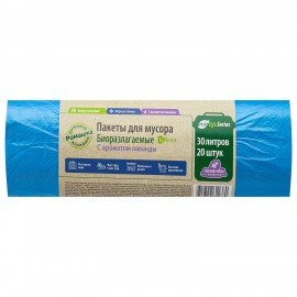 Мешки для мусора биоразлагаемые 30л синие, в рулоне 20шт, ПНД 6мкм, 50х58см, Эколайф,, ЭЛБ302045С