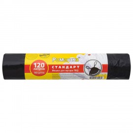 Мешки для мусора с завязками 120л черные в рулоне 10шт ПВД 30мкм, 90х110 см РОМАШКА,, ЗВС-120/10/12/Ч