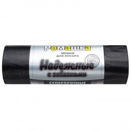 Мешки для мусора с завязками 60л, в рулоне 10шт, ПСД 23мкм, 59x64 см, РОМАШКА НАДЕЖНЫЕ, ВЗ0601011