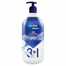 Гель для душа 3в1 для волос, тела и лица 1л AURA FAMILY MEN "Морские минералы", дозатор, 14952