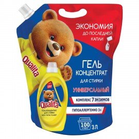 Гель для стирки универсальный 3л QUALITA для всех типов тканей, концентрат, дой-пак, 11435