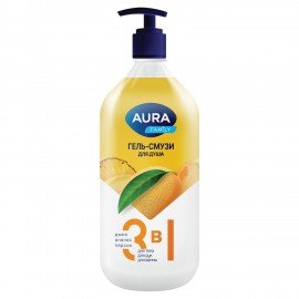 Гель-смузи для душа 3в1 для тела, рук и ванны 1л AURA FAMILY "Дыня, ананас, персик", дозатор, 14950