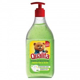Средство для мытья посуды 500мл QUALITA "Бальзам Green tea & Aloe", дозатор, 14483