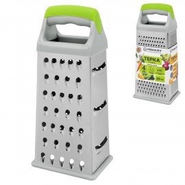 Терка 4-х сторонняя 22см, нержавеющая сталь, пластиковая ручка, прорез.основание, PRIMAURA, 702083