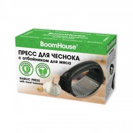 Пресс для чеснока с отбойником для мяса, нержавеющая сталь + пластик, черный, BOOMHOUSE, 702094
