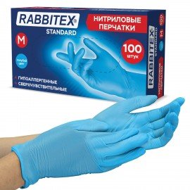 Перчатки нитриловые универсальные 50 пар (100 шт.), размер M (средний), голубые, RABBITEX (РАББИТЕКС) Standard, 702152