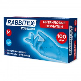 Перчатки нитриловые универсальные 50 пар (100 шт.), размер M (средний), голубые, RABBITEX (РАББИТЕКС) Standard, 702152