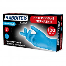 Перчатки нитриловые универсальные 50 пар (100 шт.), размер S (малый), голубые, RABBITEX (РАББИТЕКС) Extra, 702159