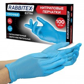 Перчатки нитриловые универсальные 50 пар (100 шт.), размер XL (очень большой), голубые, RABBITEX (РАББИТЕКС) Extra, 702162