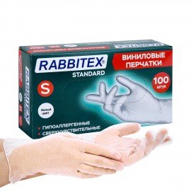 Перчатки виниловые универсальные 50 пар (100 шт), размер S (малый), белые, RABBITEX (РАББИТЕКС) Standard, 702163