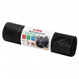 Мешки для мусора 60л черные в рулоне 20 штук сверхпрочные, ПВД 45 мкм, 50x70см, LAIMA, 702654