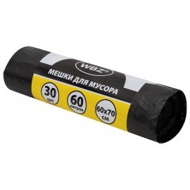 Мешки для мусора 60л черные в рулоне 30 штук, ПНД 10 мкм, 60x70см, WBZ, 702657