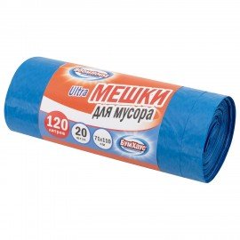 Мешки для мусора 120л синие в рулоне 20 штук особо прочные, ПВД 50 мкм, 71x110см, серия ULTRA, BOOMHOUSE, 702663