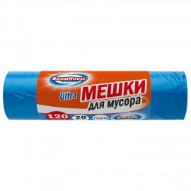 Мешки для мусора 120л синие в рулоне 20 штук особо прочные, ПВД 50 мкм, 71x110см, серия ULTRA, BOOMHOUSE, 702663