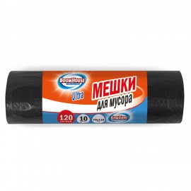 Мешки для мусора 120л черные в рулоне 10 штук особо прочные, ПВД 50 мкм, 70x110см, серия ULTRA, BOOMHOUSE, 702666