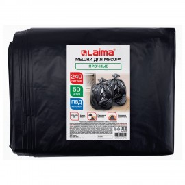Мешки для мусора 240л черные в пласте 50 штук прочные, ПВД 40 мкм, 105x135см, LAIMA, 702685