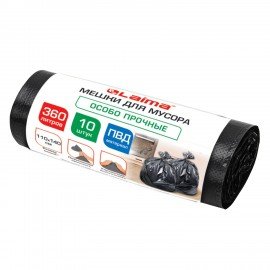 Мешки для мусора 360л черные в пласте 10 штук особо прочные, ПВД 60 мкм, 110x140см, LAIMA, 702687