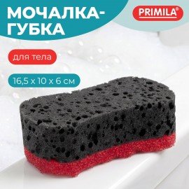 Мочалка-губка для тела массажная 16,5х10х6см, КРУПНОПОРИСТЫЙ поролон, цвет черный/красный, PRIMILA (ПРИМИЛА), 702747