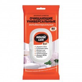 Салфетки влажные хозяйственные "УНИВЕРСАЛЬНЫЕ 6 в 1" 14,5х18см, антибак, 80 шт, HOUSE LUX, ш/к 82614, 10449