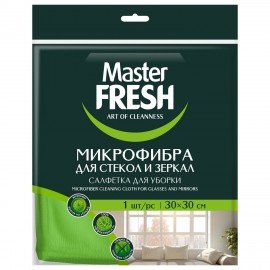 Салфетка из МИКРОФИБРЫ для стекол и зеркал 30х30 см, зеленая, 280 г/м2, Master FRESH,