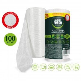 Универсальные полотенца в рулоне 100 шт., 21х25 см, 70% вискозы (спанлейс), Master FR