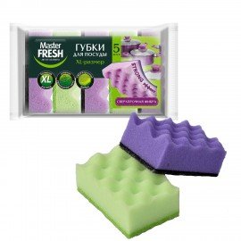 Губки для посуды 9,5х6,5 см XL STRONG effect, КОМПЛЕКТ 5шт, Master FRESH, ШК6597
