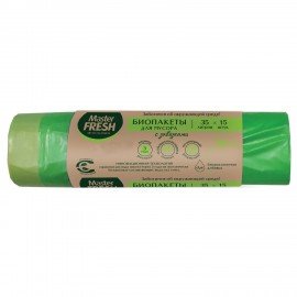 Мешки для мусора 35л с завязками, биоразлагаемые салатовые, 14 мкм, 15шт, Master FRES