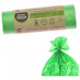 Мешки для мусора 60л, биоразлагаемые салатовые, 9 мкм, 20шт, Master FRESH, ШК6177