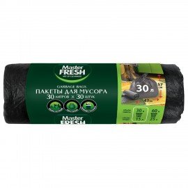 Мешки для мусора 30 л, 57х47 см, черные, 7 мкм, 30 шт, Master FRESH, ШК0168