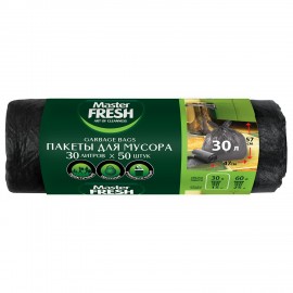 Мешки для мусора 30 л, 57х47 см, черные, 7 мкм, 50 шт, Master FRESH, ШК0175
