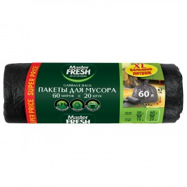 Мешки для мусора 60 л, 67х57 см, черные, 9 мкм, 20 шт, Master FRESH, ШК0182