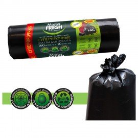 Мешки для мусора 160л, XXXL, суперпрочные, черные, 28 мкм, 10шт, Master FRESH, ШК0105