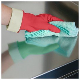 Перчатки VILEDA многоцелевые латексные МНОГОРАЗОВЫЕ х/б напыление, ПРОЧНЫЕ, S (малый) красный,174341