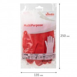 Перчатки VILEDA многоцелевые латексные МНОГОРАЗОВЫЕ х/б напыл ПРОЧНЫЕ XL (оч.большой) красный 174348