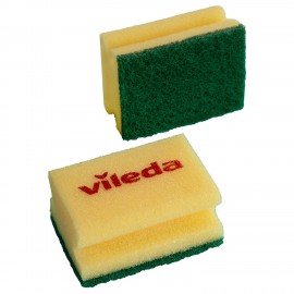Губки VILEDA "Средняя жесткость" КОМПЛЕКТ 10шт, желтые, ЗЕЛЕНЫЙ абразив, 9,5*7см, 125, 125604