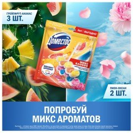 Блок туалетный подвесной твердый 2х50г+3х50г ДОМЕСТОС "Свежесть цитруса и Цветочный б