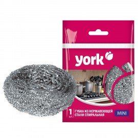 Губка (мочалка) металлическая, спиральная, 15г, МИНИ, для посуды, гриля, плиты, YORK,, 2020