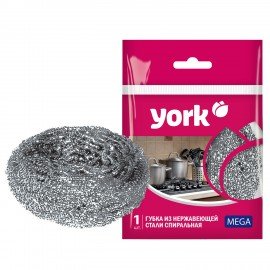 Губка (мочалка) металлическая, спиральная, 40г, МЕГА, для посуды, гриля, плиты, YORK,, 2030
