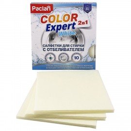 Салфетки листы для стирки белых вещей, с отбеливателем 10шт PACLAN Color Expert White, шк3704, 410400