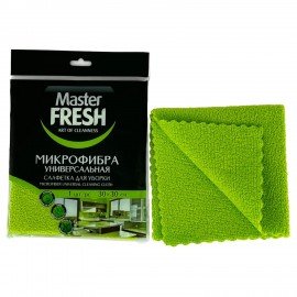 Салфетка из МИКРОФИБРЫ для стекол и зеркал 30х30 см, зеленая, 280 г/м2, Master FRESH,