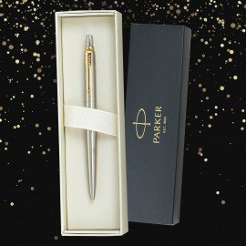 Ручка шариковая PARKER "Jotter Core Stainless Steel GT", ежедневник А5 черный, пакет, 880886
