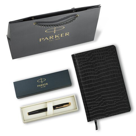 Ручка перьевая PARKER "IM Core Black Lacquer GT", ежедневник А5 черный, пакет, 880900