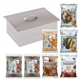 КОМПЛЕКТ для копчения, ВЫГОДНАЯ УПАКОВКА, коптильня двухъярусная + щепа 7шт, 881200