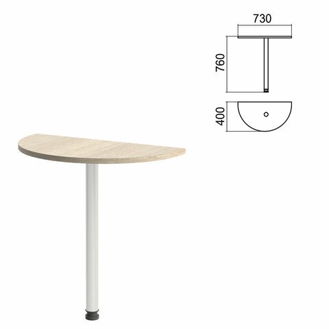Стол приставной полукруг "Арго", 730х400х760 мм, ясень шимо/опора хром (КОМПЛЕКТ)