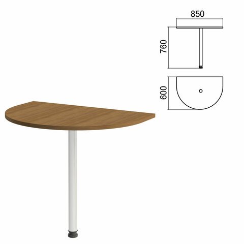 Стол приставной полукруг "Арго", 850х600х760 мм, орех/опора хром (КОМПЛЕКТ)
